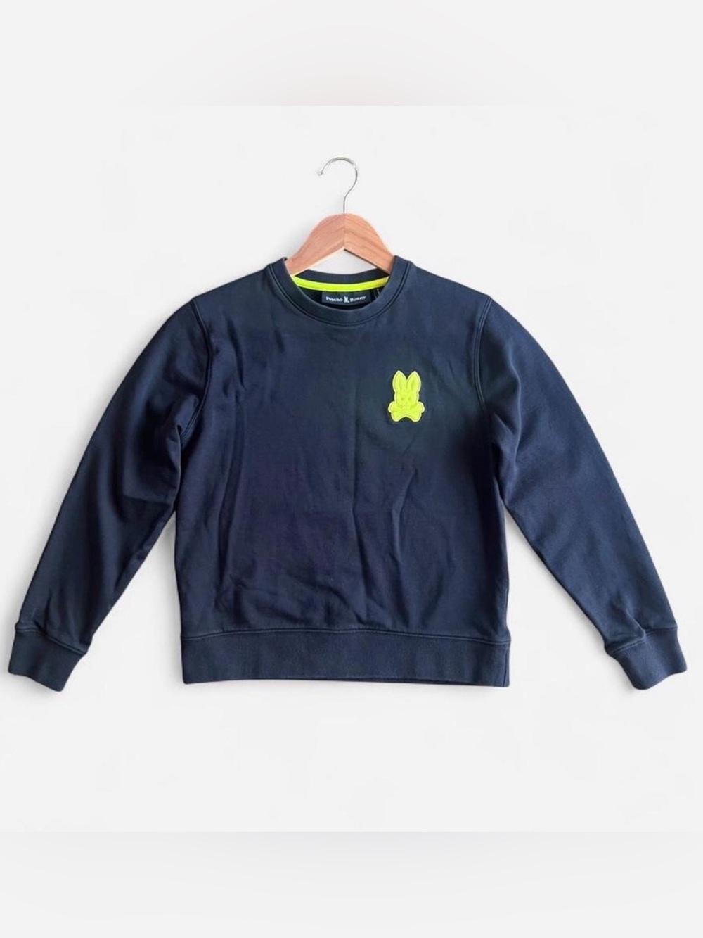 Psycho Bunny kids navy sweatshirt with neon green bunny logo youth Sz 10-12 yr